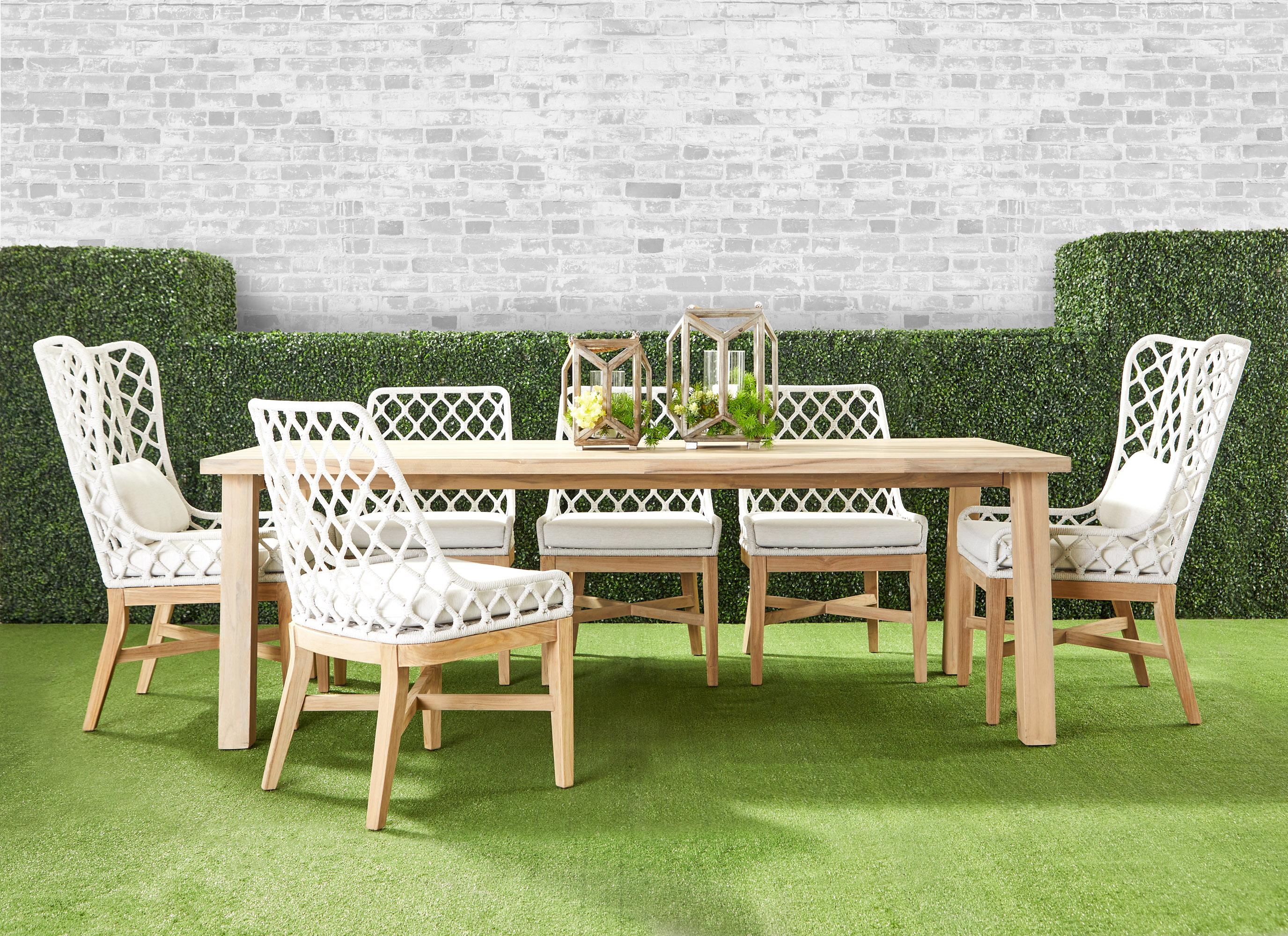 White and teak shop outdoor dining table